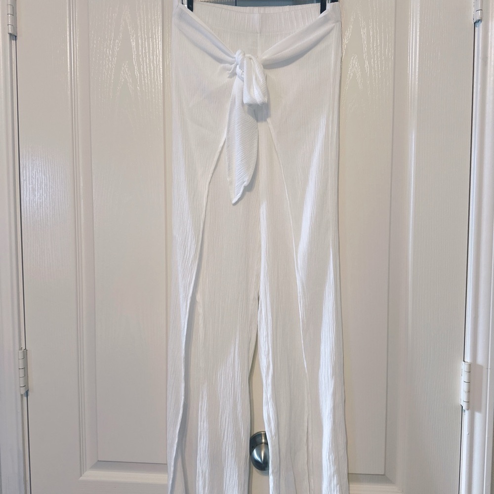 Kona Sol Womens Tie Waist Beach Pool Cover Up Open Leg Pants White Size Small